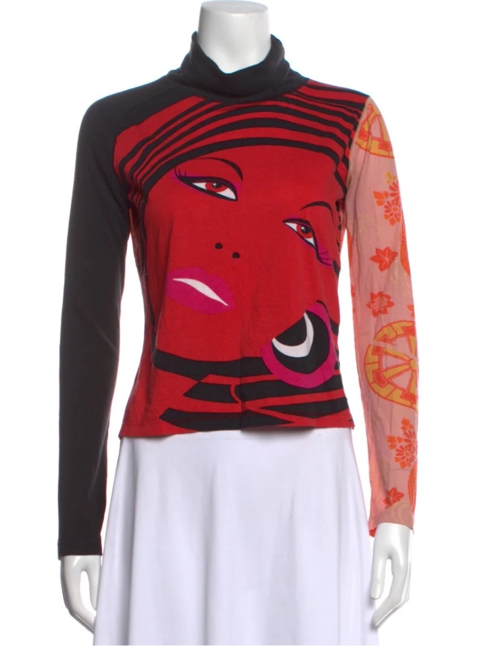 Vintage y2k 90s Custo Barcelona Face Pop Art Graphic Long Sleeve Turtleneck
